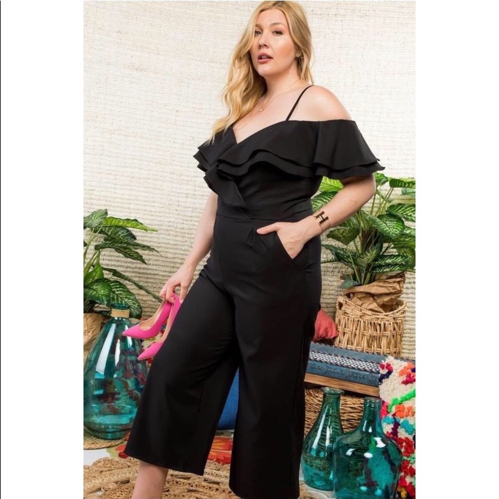 Curvy Off Shoulder Tulip Ruffle Jumpsuit - Picture 2 of 7